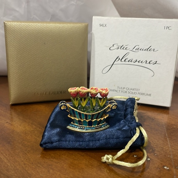 2004 ESTEE LAUDER JAY STRONGWATER TULIP QUARTET SOLID PERFUME COMPACT RARE - Picture 2 of 7